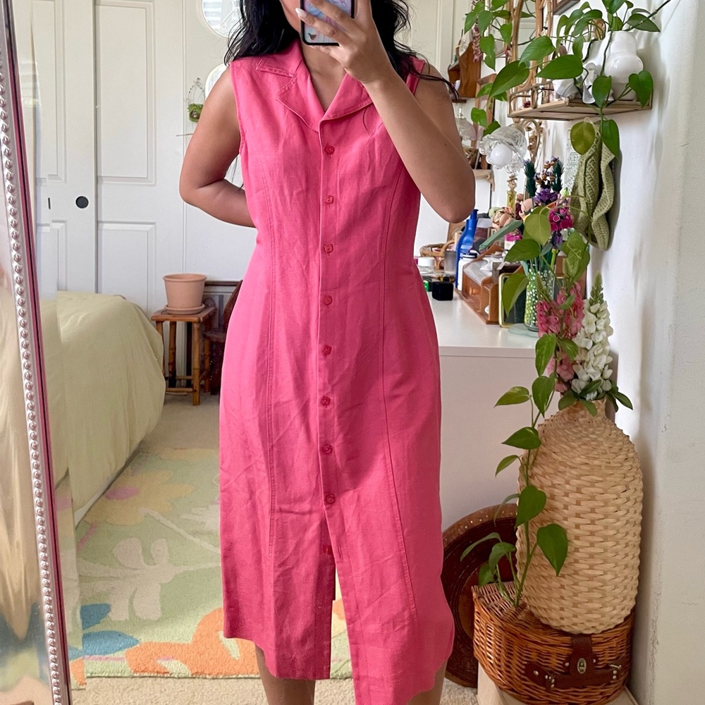 Retro Summer Pink Midi Dress